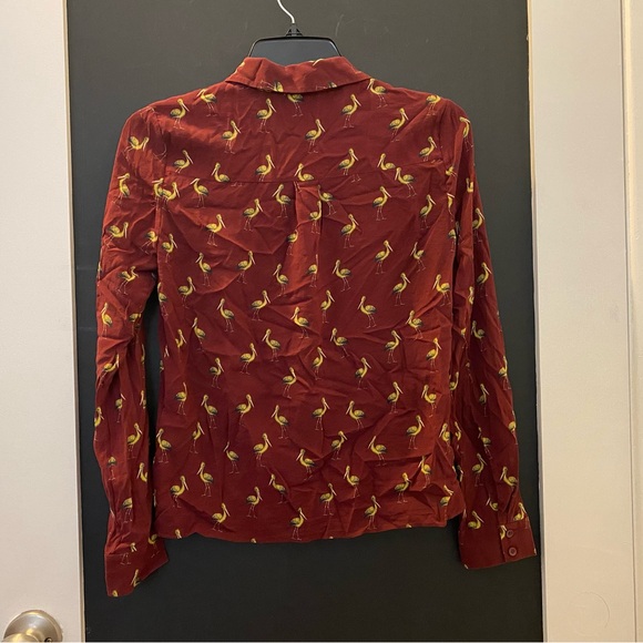 Alice + Olivia Willa Bird-Print Silk Shirt Size XP - Picture 5 of 10